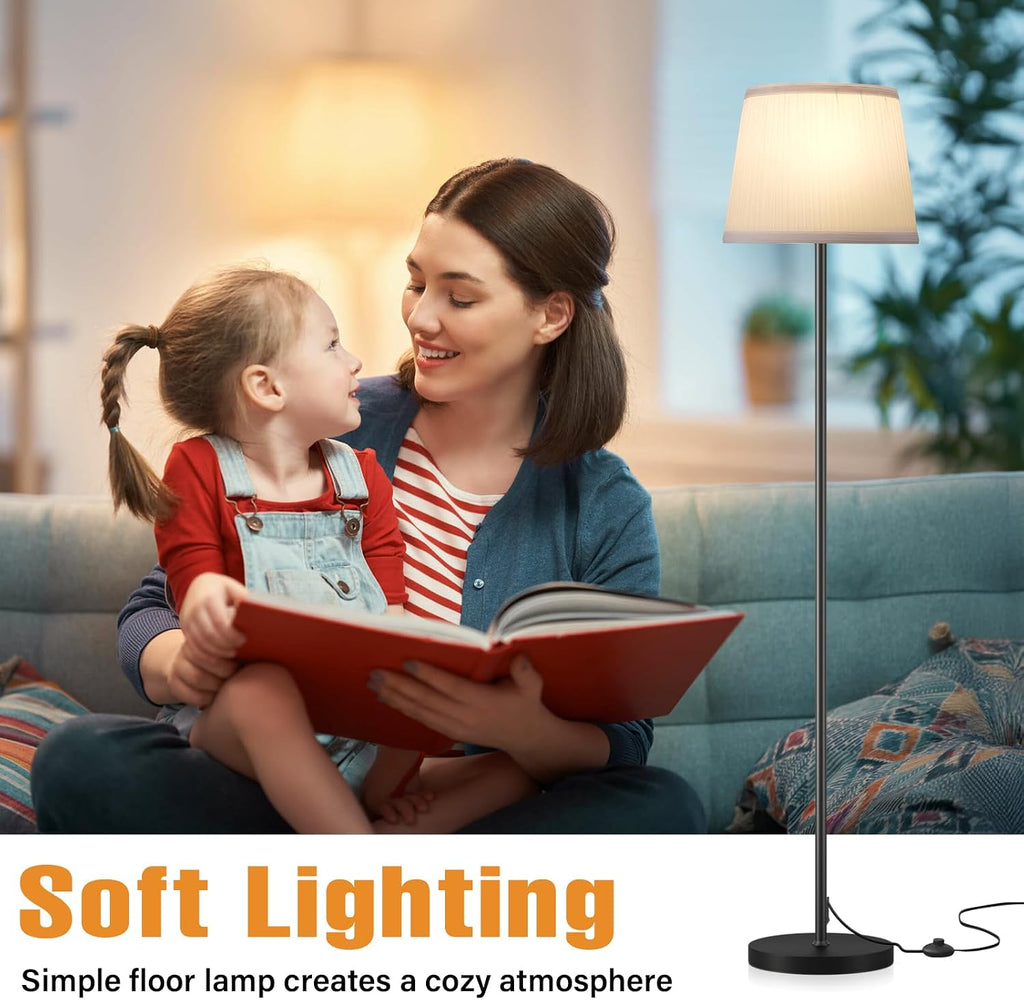 Ambimall Floor Lamp for Living Room with Smart Light Bulb, RGB + Stepless Dimmable Colors Temperature & Brightness(White Shade & Black Pole)