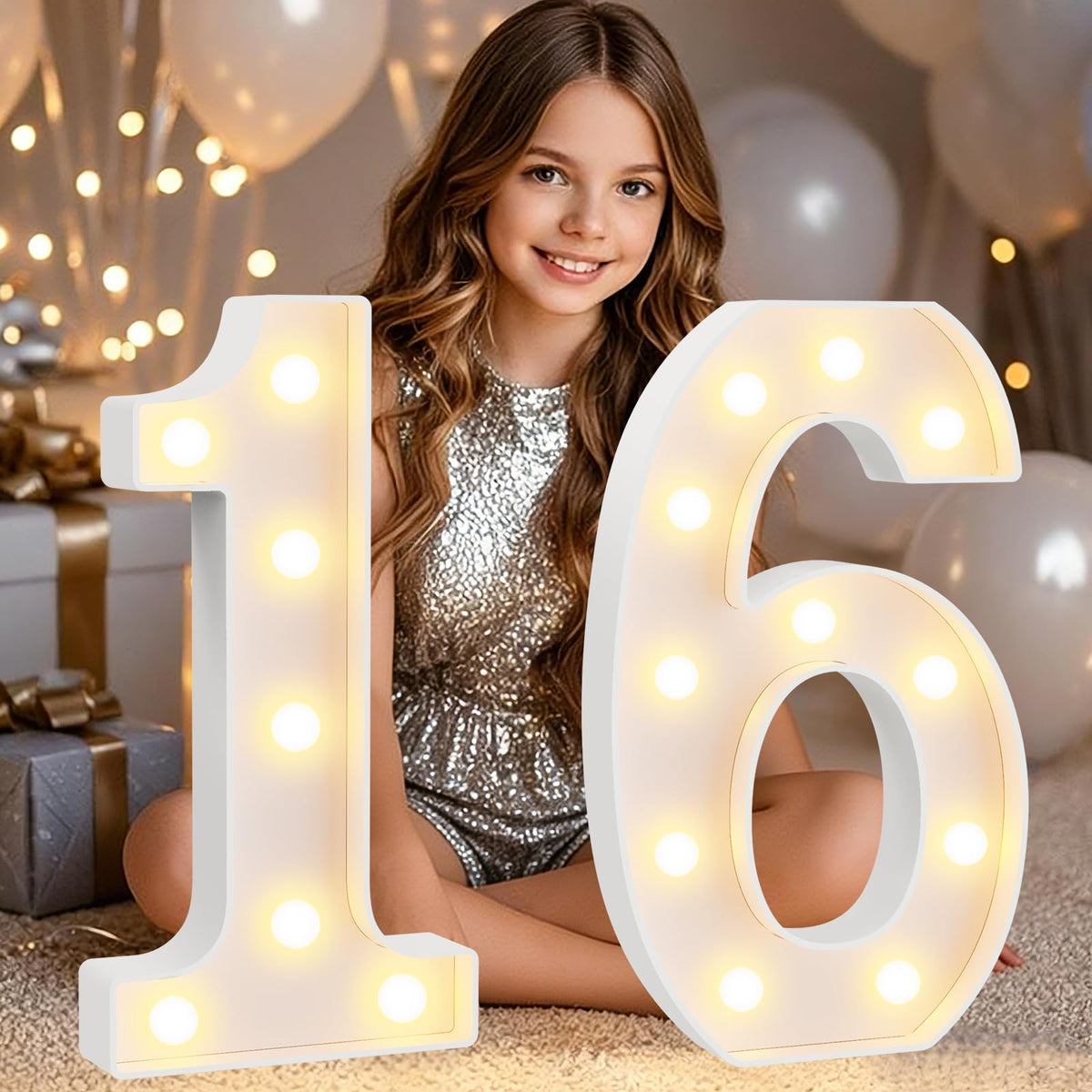 Pooqla 2.4FT Light Up Numbers, Marquee Numbers 2.4 Feet Tall Party Decor for Her Him, Mosaic Big Sign for 7th 17th 70th Birthday Anniversary Decoration Backdrop, Large Pre-Cut Frame Number 7