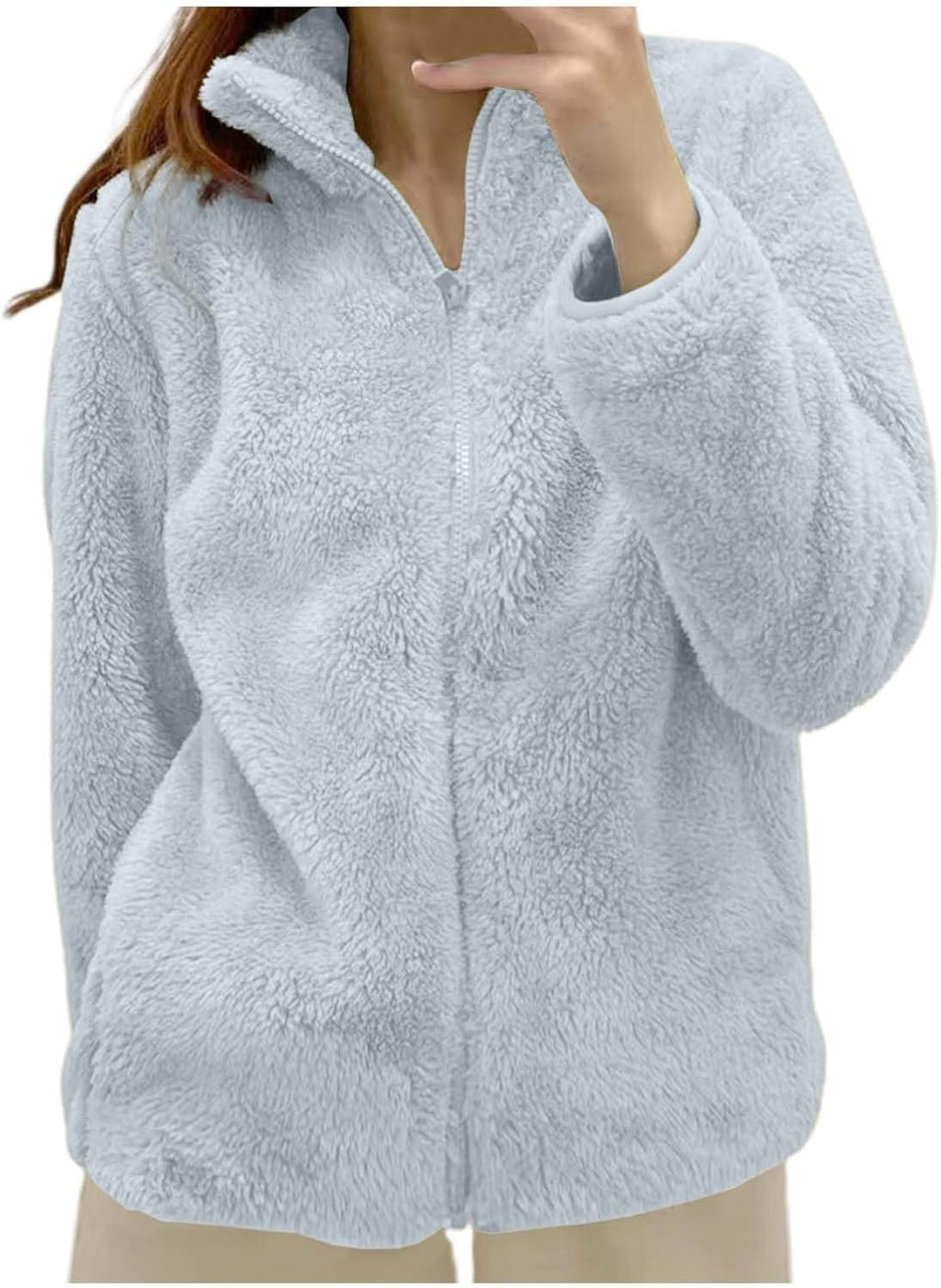 Fleece Winter Jackets for Women UK Fashion Warm Soft Fluffy Coats Causal Solid Color Long Sleeve Full Zip Jacket Elegant Callor Lapel Cardigans Ladies Teddy Fleece Outwear Gifts for Daily Holiday