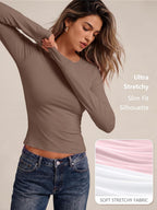 LILLUSORY Long Sleeve Tops Women Crew Neck Y2k T Shirts
