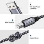 RAVIAD USB Printer Cable 2M, USB 2.0 Type A Male to B Male Nylon Braided