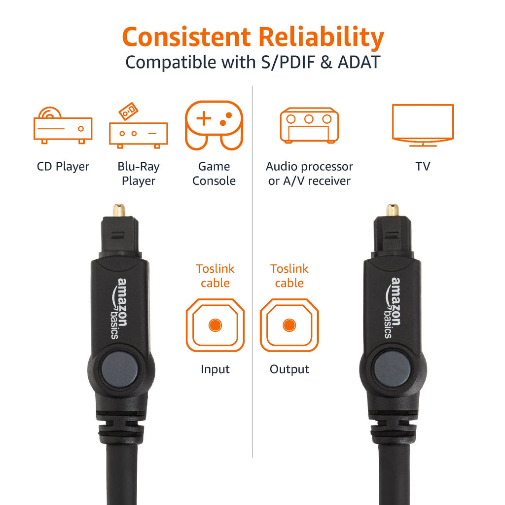 Amazon Basics Toslink Optical Audio Cable for Sound Bar, Home Theatre, 1 m, Black