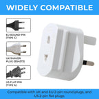 Double Dragon 2-Pack UK Electric Toothbrush & Shaver Plug Adapter | 2-Pin to 3-Pin Bathroom Converter | Supports UK EU Round & US Flat 2-Pin Plugs | 1A Fused | Compatible with Oral-B, Braun, Philips