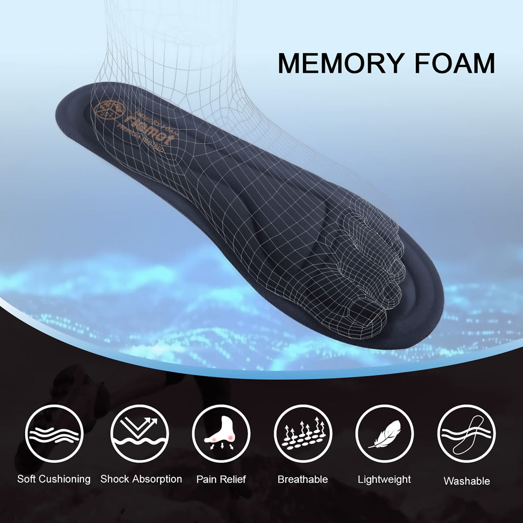 riemot Memory Foam Insoles for Men and Women - Replacement Shoe Inserts Comfort Cushioning for Sports Shoes, Trainers, Sneakers, Work Boots and Walking Shoes, Black with Yellow Base, UK8 / EU42