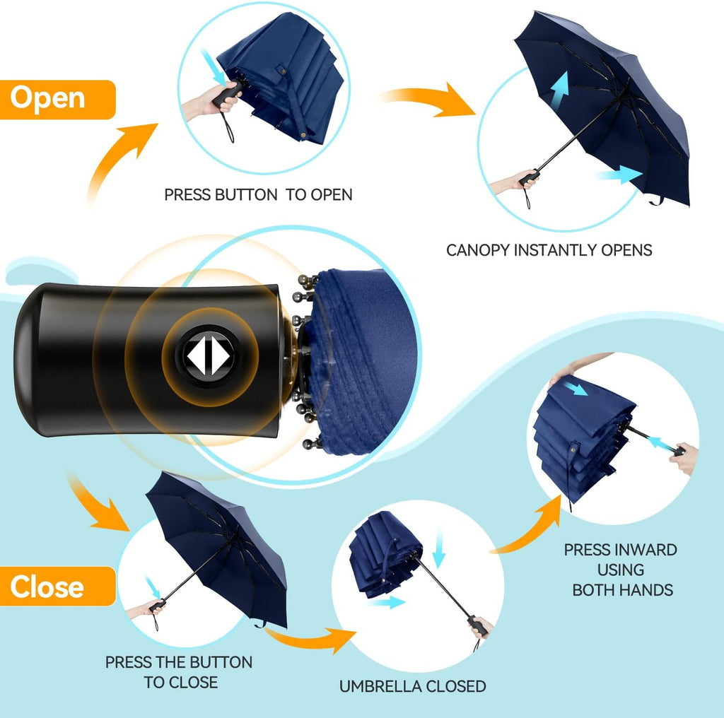 TechRise Umbrella, Compact Strong Windproof Automatic Umbrellas, Folding Lightweight, Portable Travel Golf Umbrella for Rain