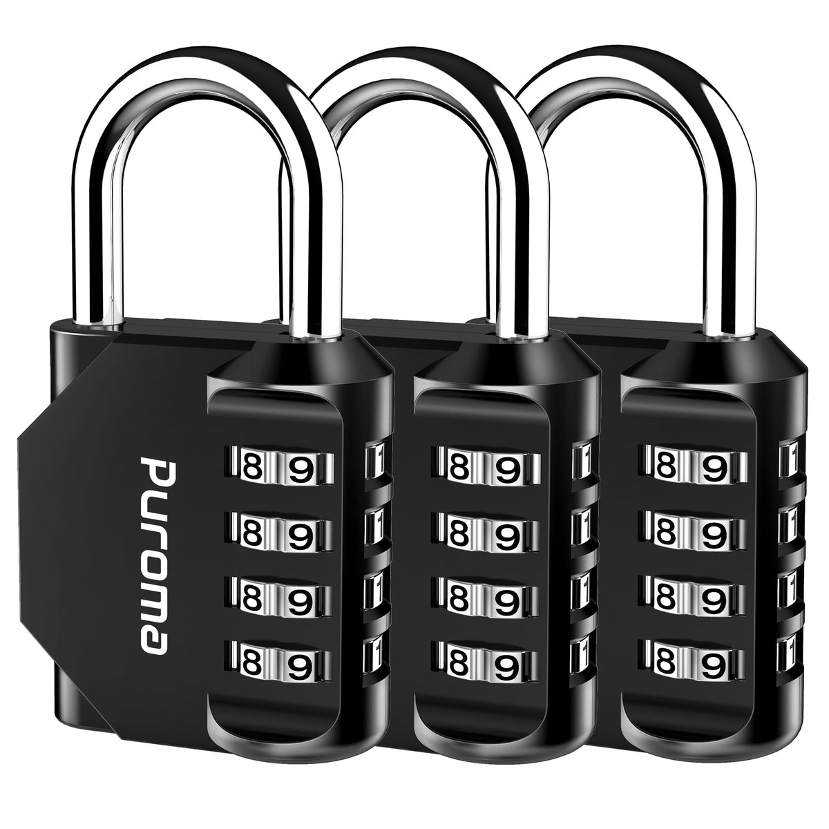 Puroma 2 Combination Lock Locker 4 Digits Combo Padlock Gym Silver & Black