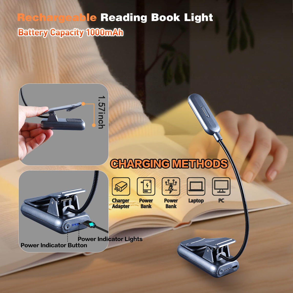 VAVOFO Rechargeable Reading Light, Clip on Book Light for Reading in Bed