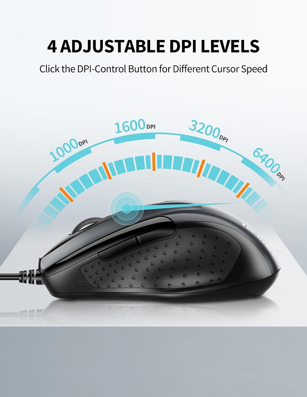 TECKNET USB Wired Mouse,6400 DPI Optical,6-Button Ergonomic Computer Mouse