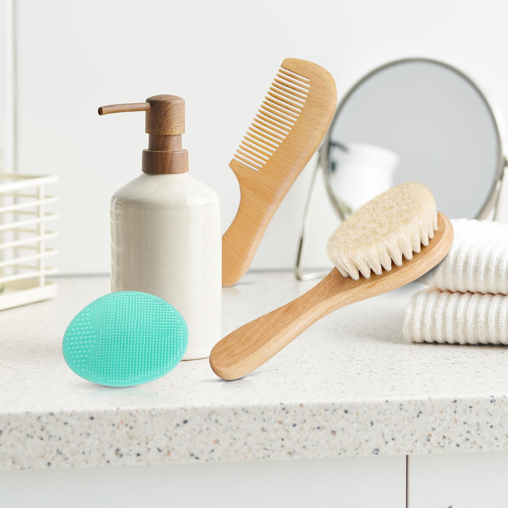 Baby Hair Brush with Wooden Handle and Super Soft Goat Bristles for Newborns, Infant, Toddlers, Kids