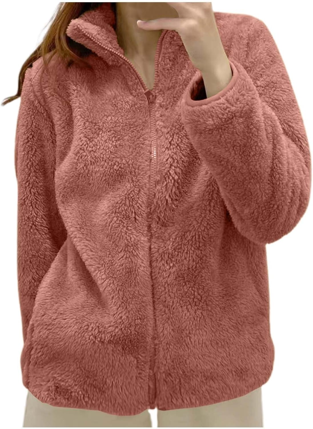 Fleece Winter Jackets for Women UK Fashion Warm Soft Fluffy Coats Causal Solid Color Long Sleeve Full Zip Jacket Elegant Callor Lapel Cardigans Ladies Teddy Fleece Outwear Gifts for Daily Holiday