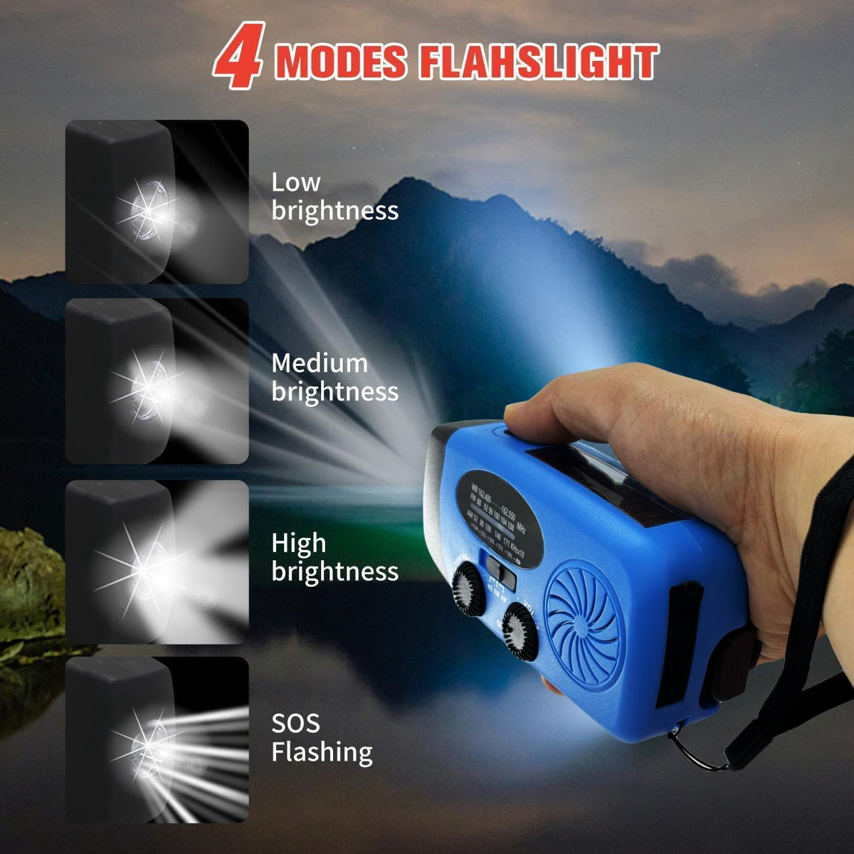 2000mAh Wind Up Solar Radio, Emergency Weather Radio,FM/AM Hand Crank Radio