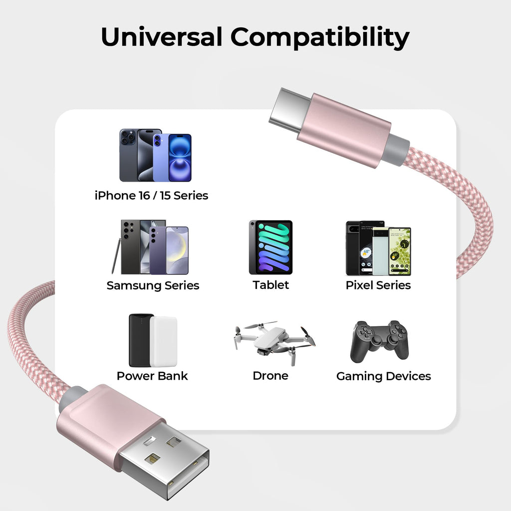 BASESAILOR USB A to USB C Charger Cable 3Pack 0.5/1/2M Black