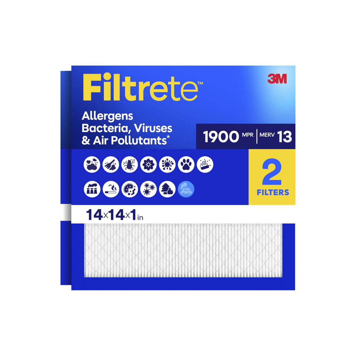 Filtrete 16x25x1 in. Air Filter, MERV 13, MPR 1900, 2 HVAC Filters