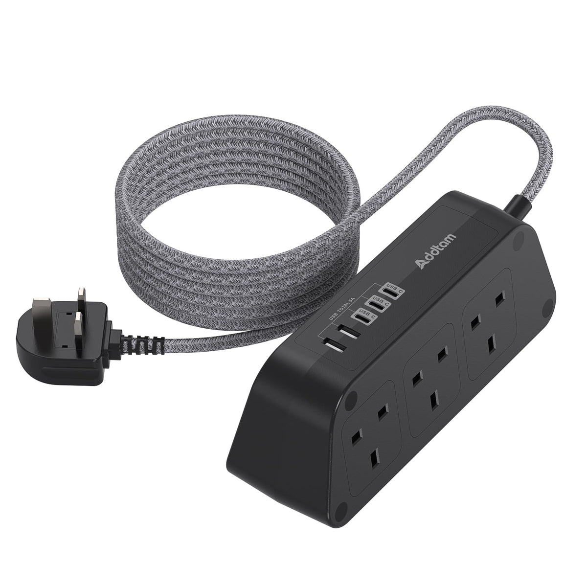 Extension Lead with USB Slots, 6 Way Outlets 5 USB (5A, 3 USB- C Port),1.6M