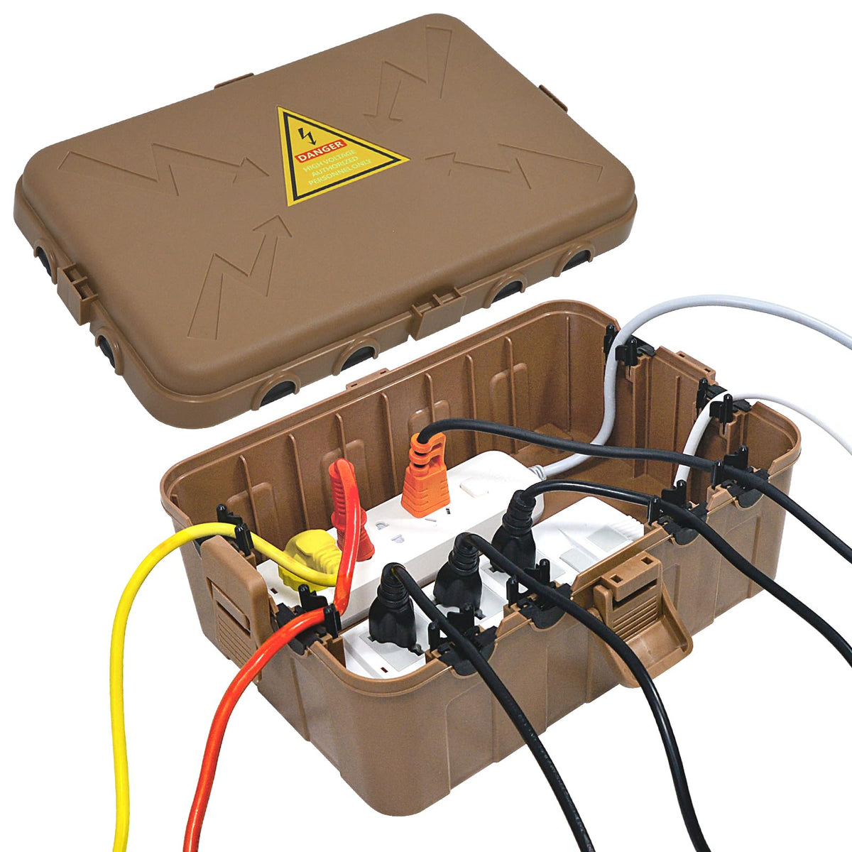 Hrensaw Medium Outdoor Electrical Box(10.6x5.5x4.5inch),Weatherproof Connection Box w/6 Cable Entry,IP54 Waterproof Extension Cord Cover Protect Power Strip,Timer,Plug,Holiday Lights,Black