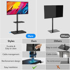 Floor TV Stand with Mount for 26-55 inch TVs up to 35 kg, Height Adjustable Swivel Tilt TV Stand with Wood Base & Shelf, Saving Space Design for Bedroom, Living Room and Corner, White