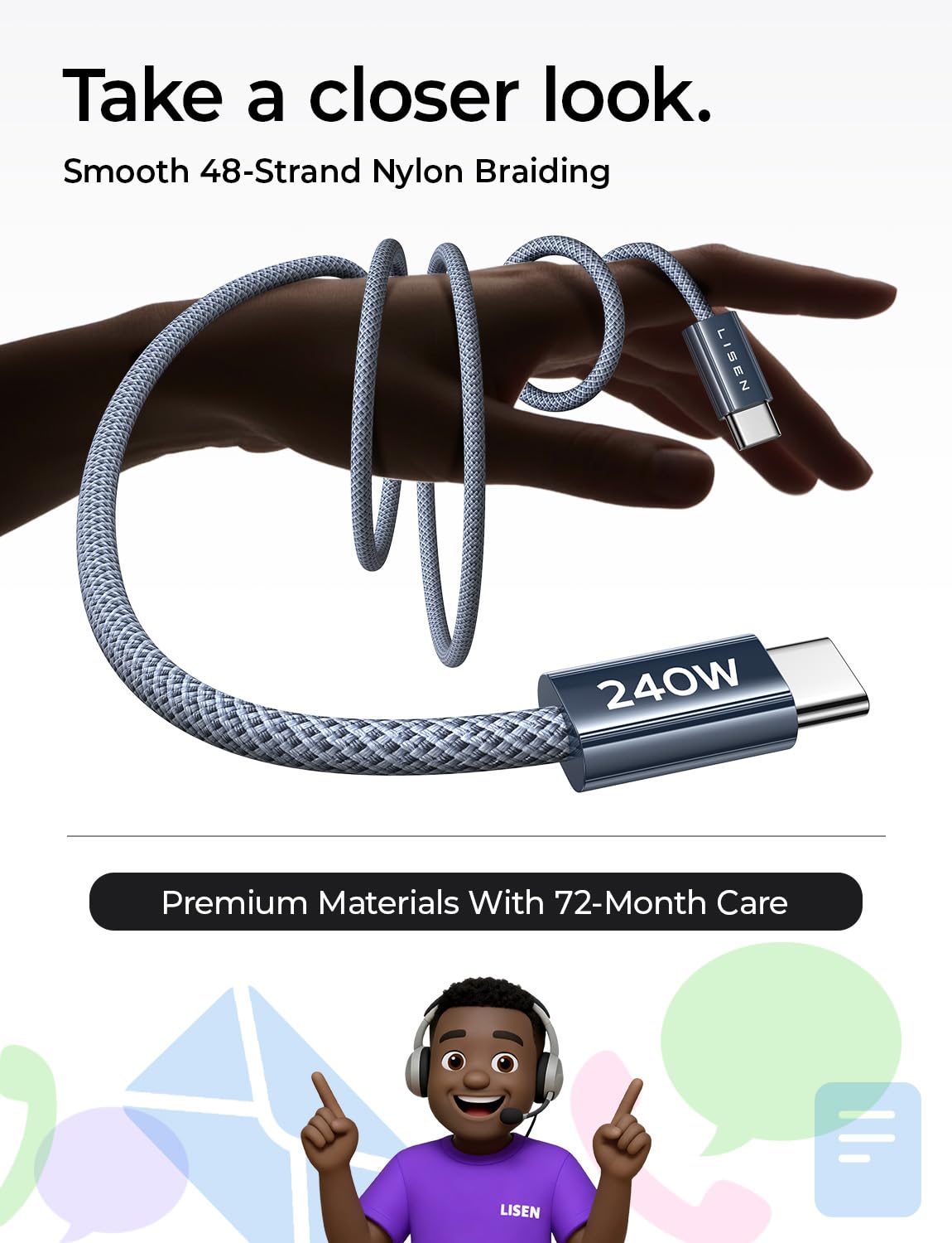 LISEN USB C to USB C Cable Charger 60W 4-Pack [0.5/1/2/2M] USBC to USBC
