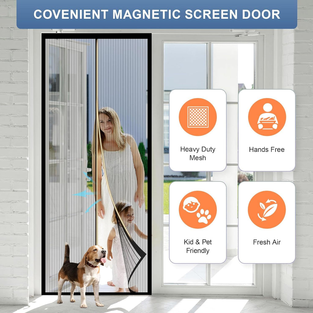METAONLY Magnetic Screen Door Mesh, Works for Patio, Sliding Door, Keeps Bug Mosquito Out, Fresh Air Flow, Fits 32" x 80" Door - Curtain Size 34" x 82", Black with Lace
