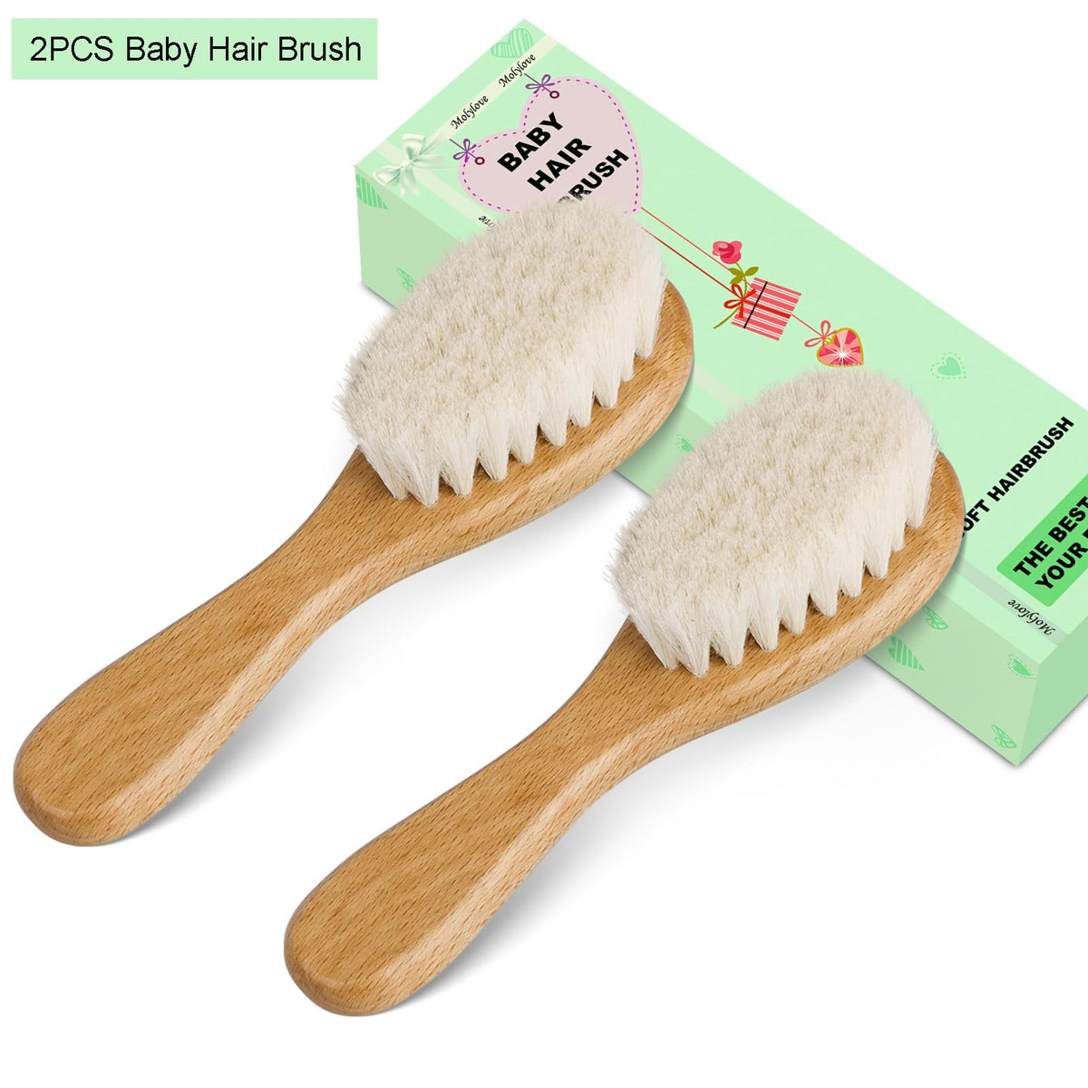 Baby Hair Brush with Wooden Handle and Super Soft Goat Bristles for Newborns, Infant, Toddlers, Kids