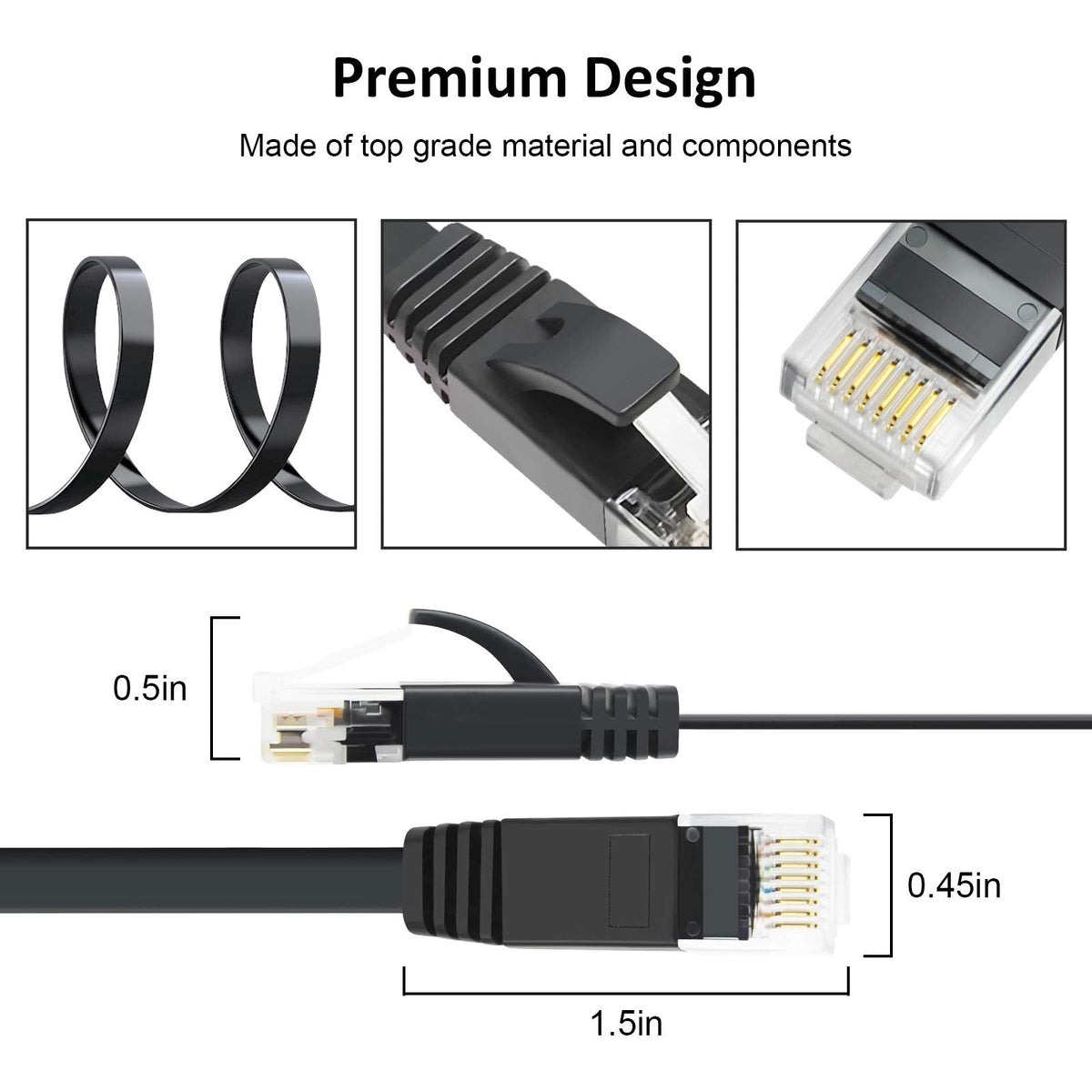 Yauhody CAT 6 Ethernet Cable 10m, Pure Copper High Speed Solid Flat CAT6