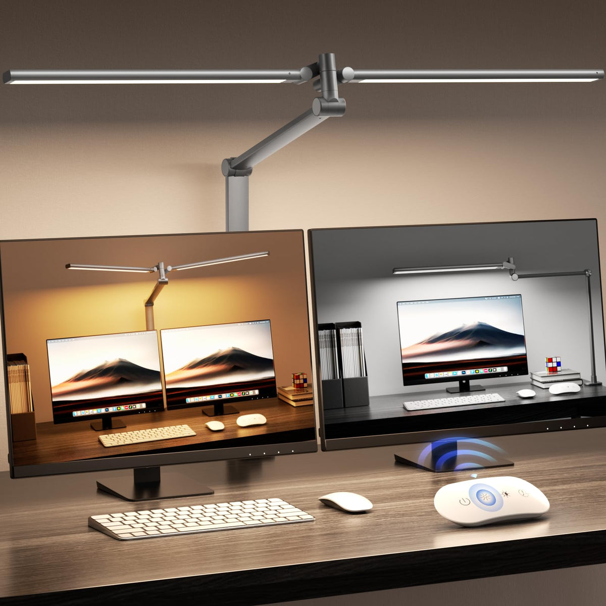 Airlonv LED Desk Lamp with Clamp, 17" Stepless Dimming Light, Black