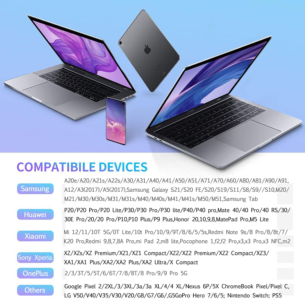 USB C Charger Cable 3M 2Pack Type C Charger Fast Charging 3A Lead Braided for Samsung Galaxy S23 S22 S21 S20 S10 S9 S8 A12 A13 A20e A21s A53 A70,Google Pixel 7 6,Huawei P30 P40,Sony Xperia,Switch,PS5