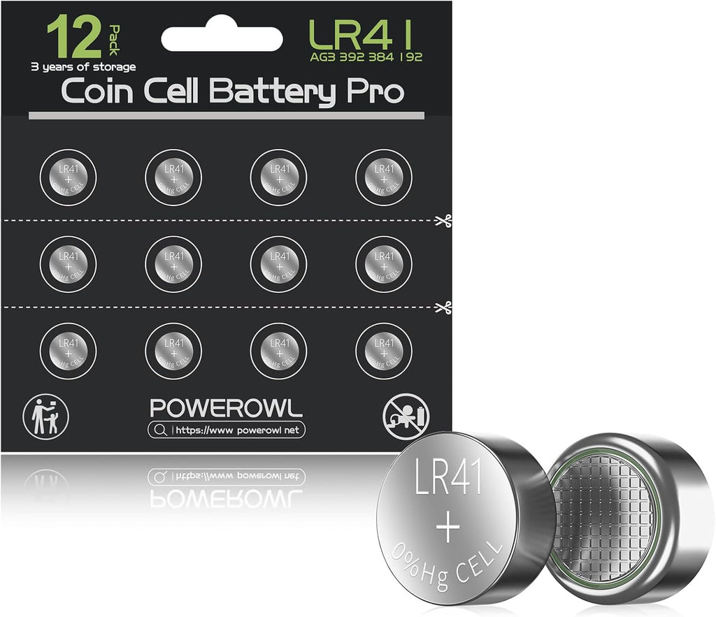 POWEROWL 12-Pack LR41 AG3 392 192 SR41SW L736 LR736 1.5V Alkaline Button Cell Batteries – Long-Lasting Power for Small Electronics