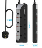 PIBEEX Extension Lead 2 Way Plug Sockets with Individual Switches Wall Mountable Power Strip 3M Extension Cable 13A Fused UK Plug 3250W