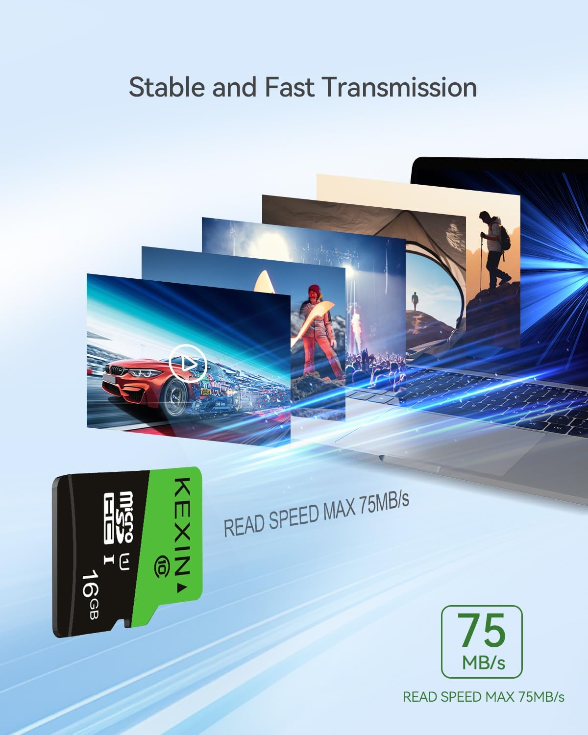 KEXIN Micro SD Card 64GB, MicroSDXC Memory Card UHS-3 Up to 85MB/s Read 30MB/s Write, Class 10 C10 U3 TF Card for Camera, Smartphone, Security System, Drone, Tablet (Black Green)