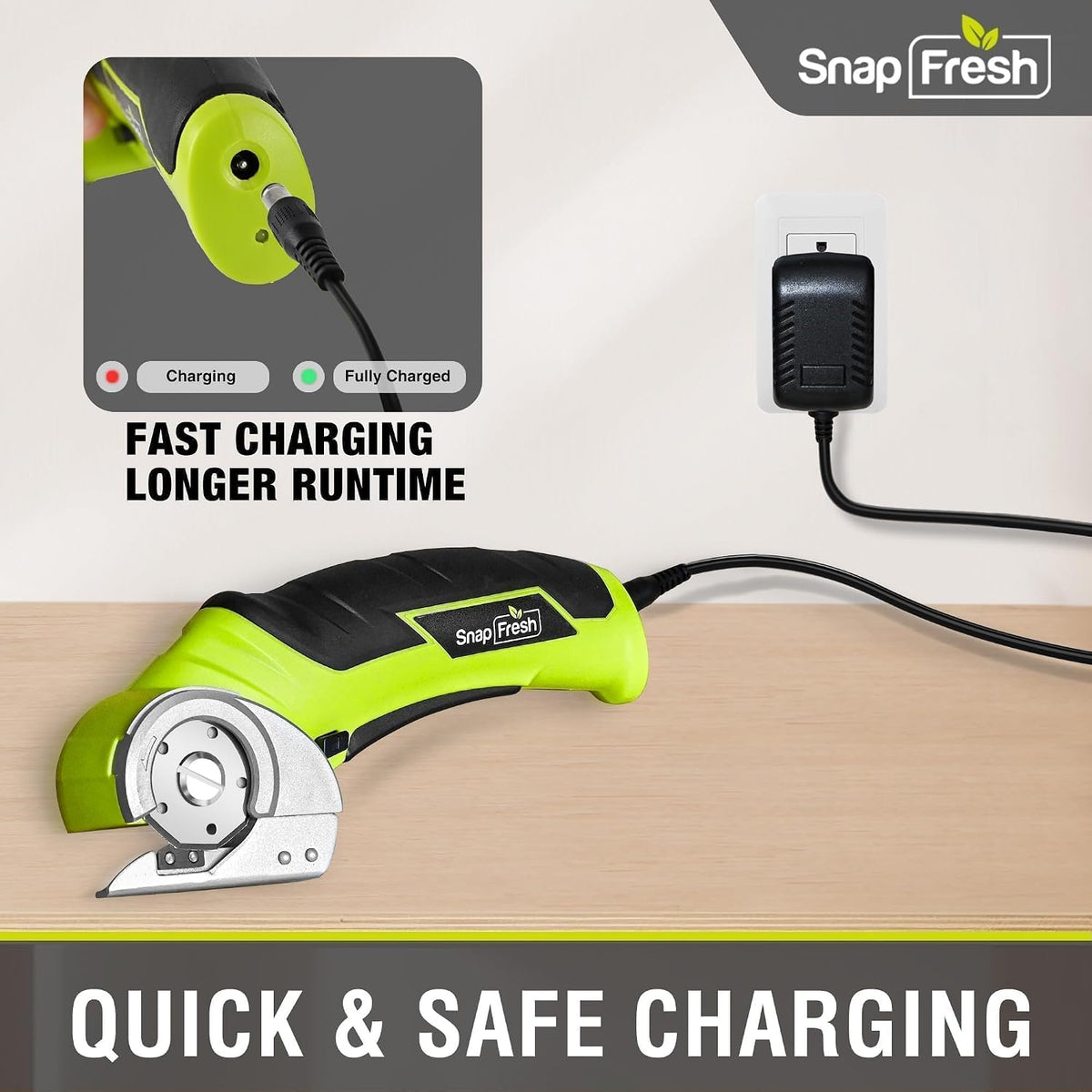 SnapFresh Cordless Electric Scissors, 4V Electric Mini Box Cutter, Carpet & Cardboard Cutter Tool with a Replacement Blade/Charger, Rotary Cutter for Cardboard Packages Leather Plastic （Green）