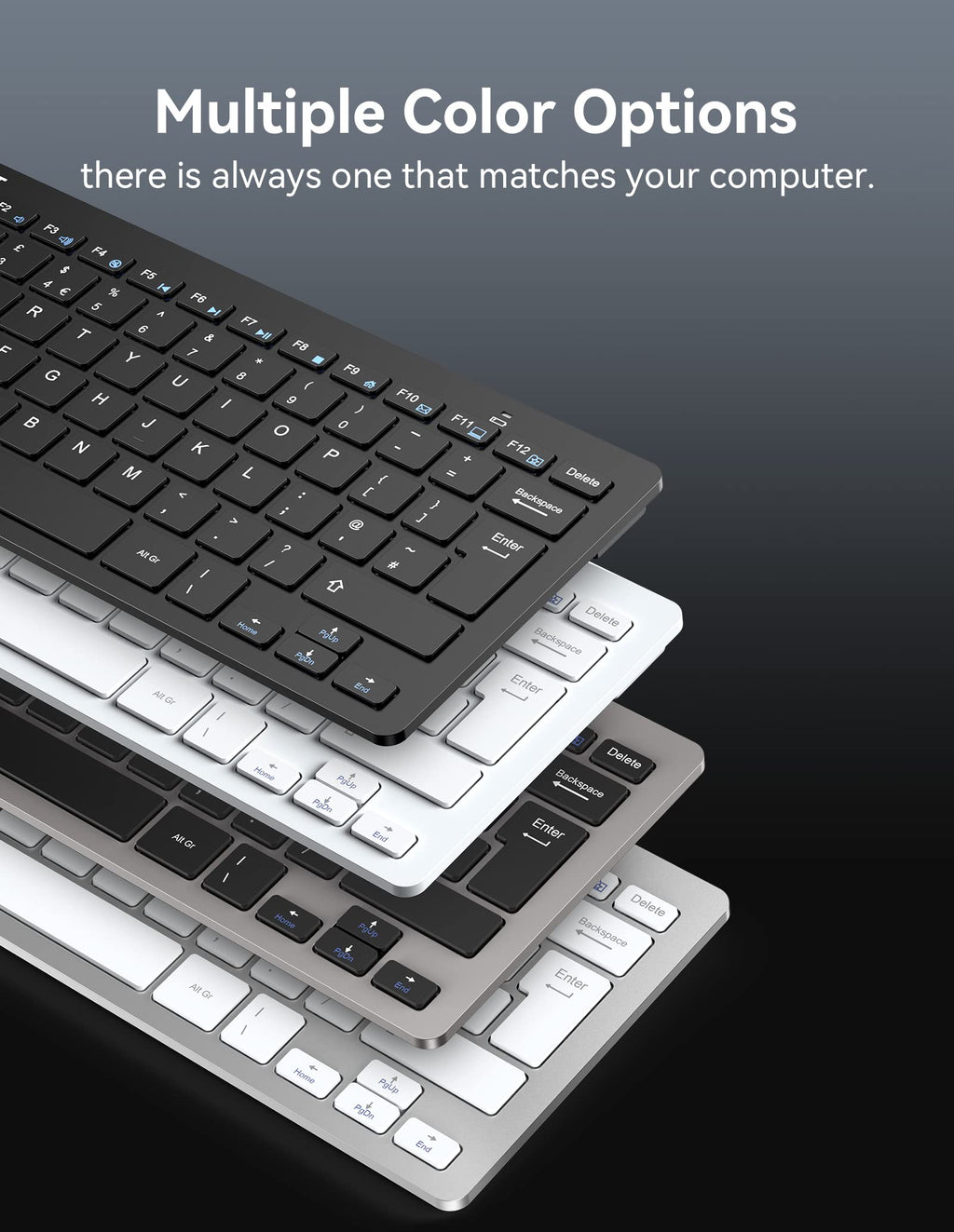 TECKNET 2.4G Wireless Compact Mini Keyboard, UK Layout, White