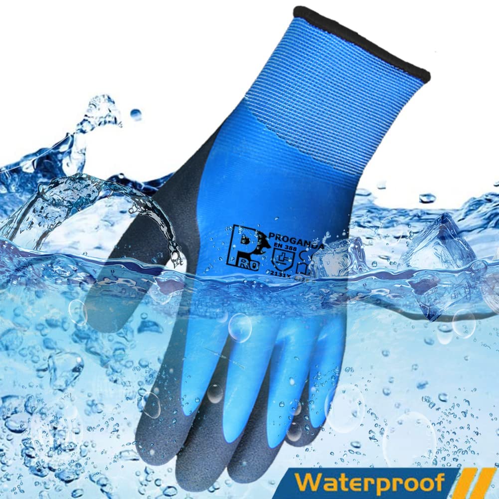 2 Pairs Waterproof Work Gloves Ultra-Grip Latex Coated Gardening Gloves, Durable and Versatile for Garden Car Fishing Outdoor Tasks