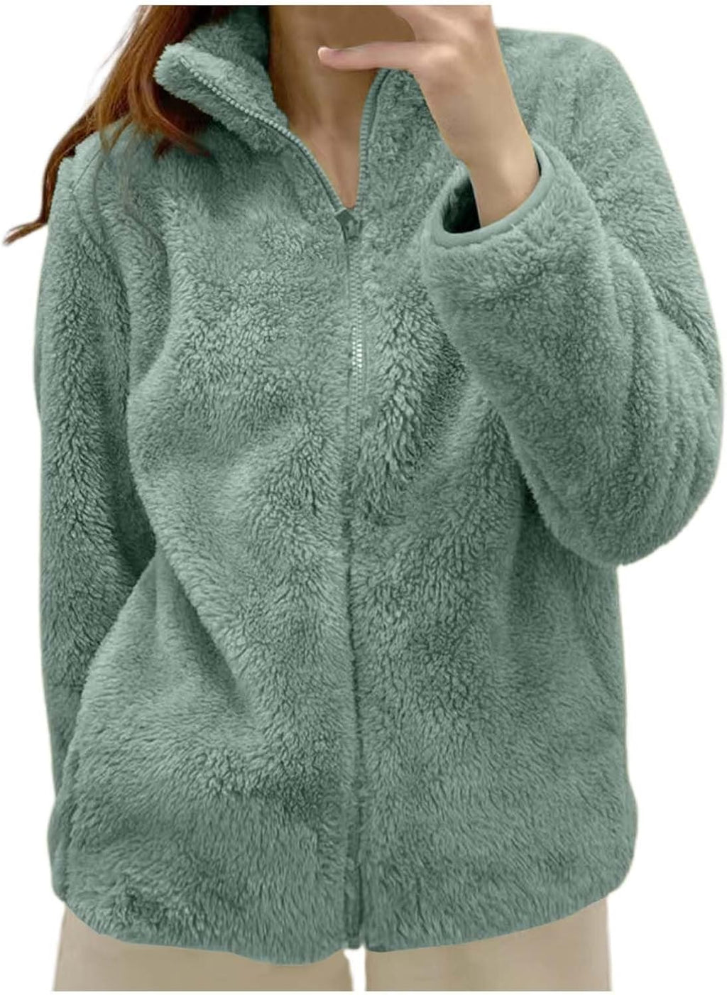 Fleece Winter Jackets for Women UK Fashion Warm Soft Fluffy Coats Causal Solid Color Long Sleeve Full Zip Jacket Elegant Callor Lapel Cardigans Ladies Teddy Fleece Outwear Gifts for Daily Holiday