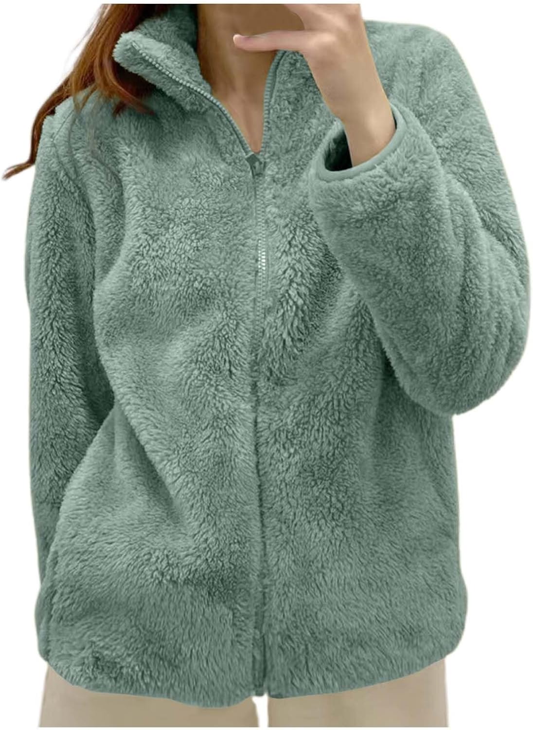 Fleece Winter Jackets for Women UK Fashion Warm Soft Fluffy Coats Causal Solid Color Long Sleeve Full Zip Jacket Elegant Callor Lapel Cardigans Ladies Teddy Fleece Outwear Gifts for Daily Holiday