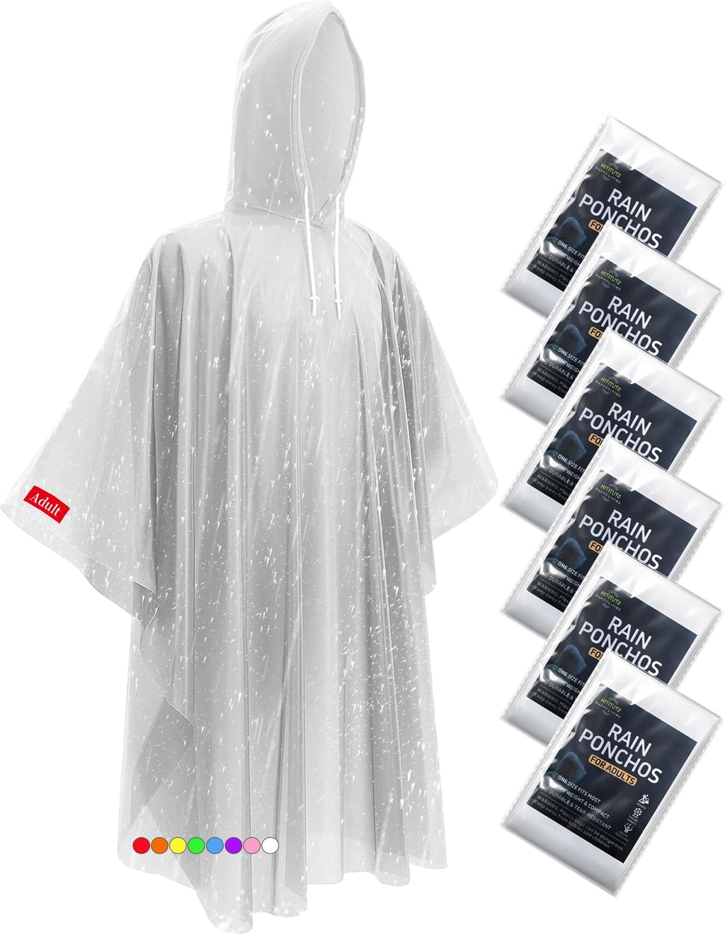 Hitituto Rain Ponchos for Adults - Extra Long Emergency Poncho with Hood, 6/12/24 Family Pack Raincoat, Home Survival Kits