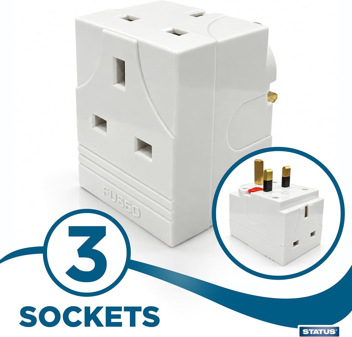STATUS 3 Way Multi Plug Adaptor, White