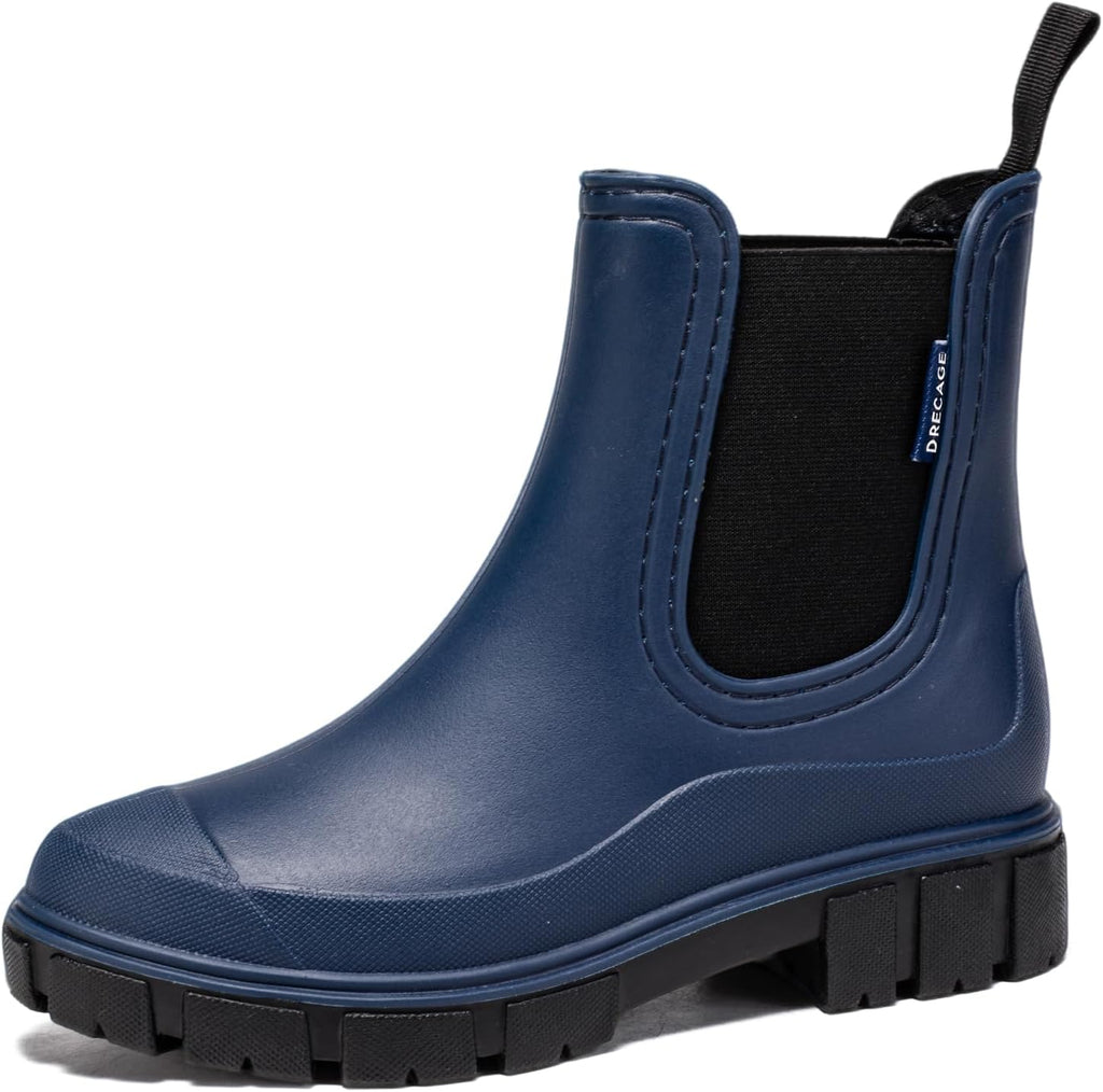 DRECAGE Wellies Boots Women Waterproof Short Chelsea Fashion Ladies Comfortable Rain Boots Outdoors Garden Walking