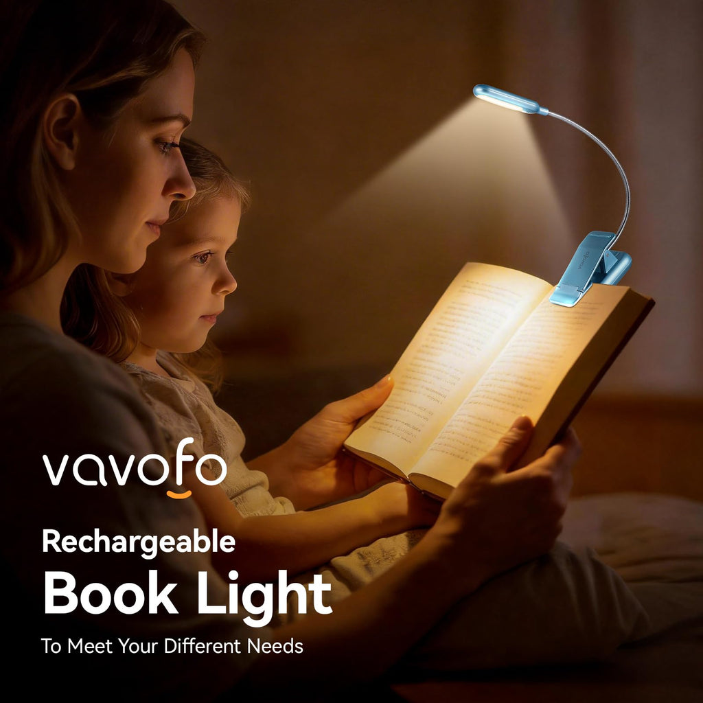 VAVOFO Rechargeable Reading Light, Clip on Book Light for Reading in Bed