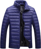 Men Winter Warm Down Jacket Long Sleeve Quilted Coats Casual Puffer Jackets Mens Outdoor Ski Hiking Windproof Stand Collar Full Zip Outwear Solid Color Thermal Coat