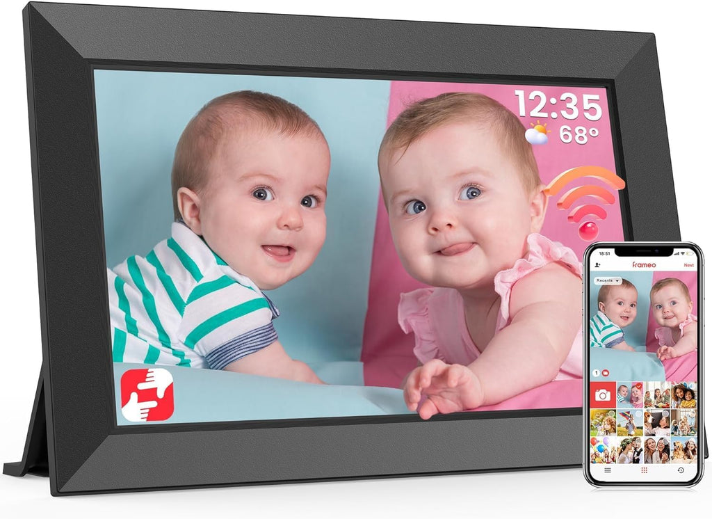 Frameo WiFi Digital Photo Frame 10.1 Inch - 1280x800 HD IPS Touch Screen Picture Frame Electronic, 32GB Memory, Auto Rotate, Wall Mountable, Digital PictureFrame for Sharing Photos and Videos