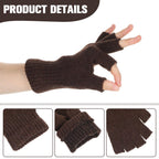 Grevosea 2 Pair Fingerless Warm Gloves - Winter Half Finger Gloves Thickened Knit Touchscreen Stretchy Mittens for Men Women