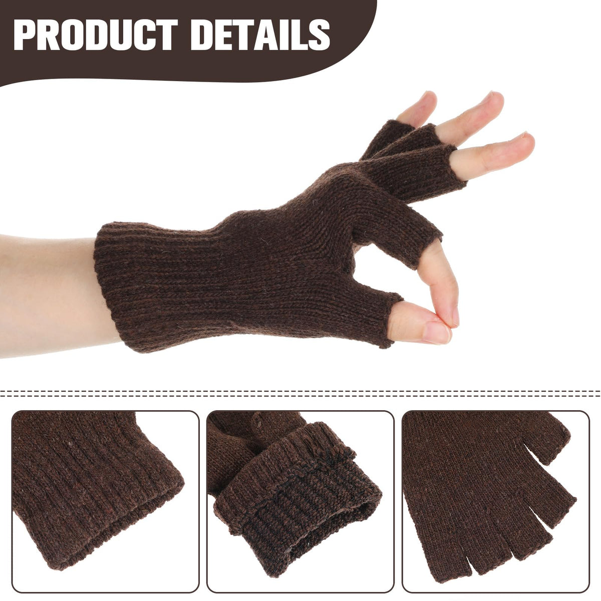 Grevosea 2 Pair Fingerless Warm Gloves - Winter Half Finger Gloves Thickened Knit Touchscreen Stretchy Mittens for Men Women