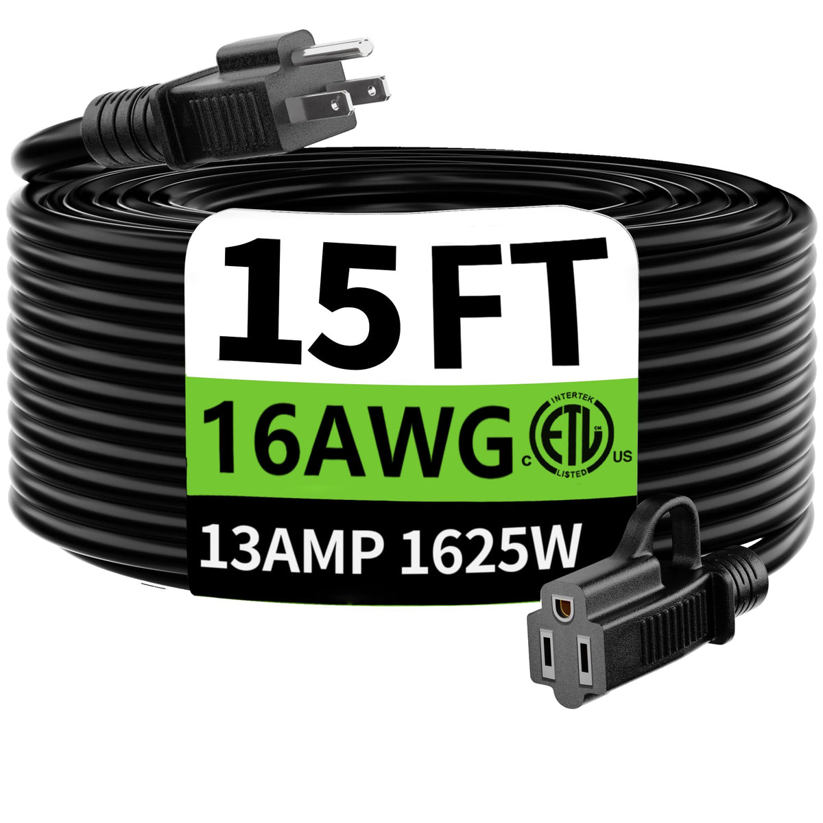 HUANCHAIN Indoor Black Extension Cord 3 FT Waterproof 16/3 Gauge