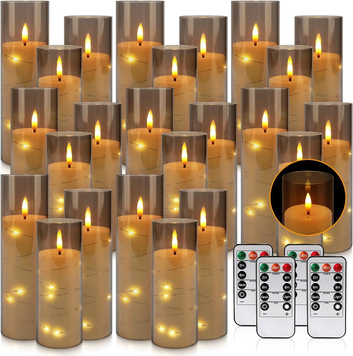 YOROXRG Solar flameless Candles Outdoor Waterproof,Dusk to Dawn Outdoor Lighting, Flickering fameless Reusable LED Light Candles for Lantern Garden Camping and Home Decor, 3D Wick (3"X6") Set of 2