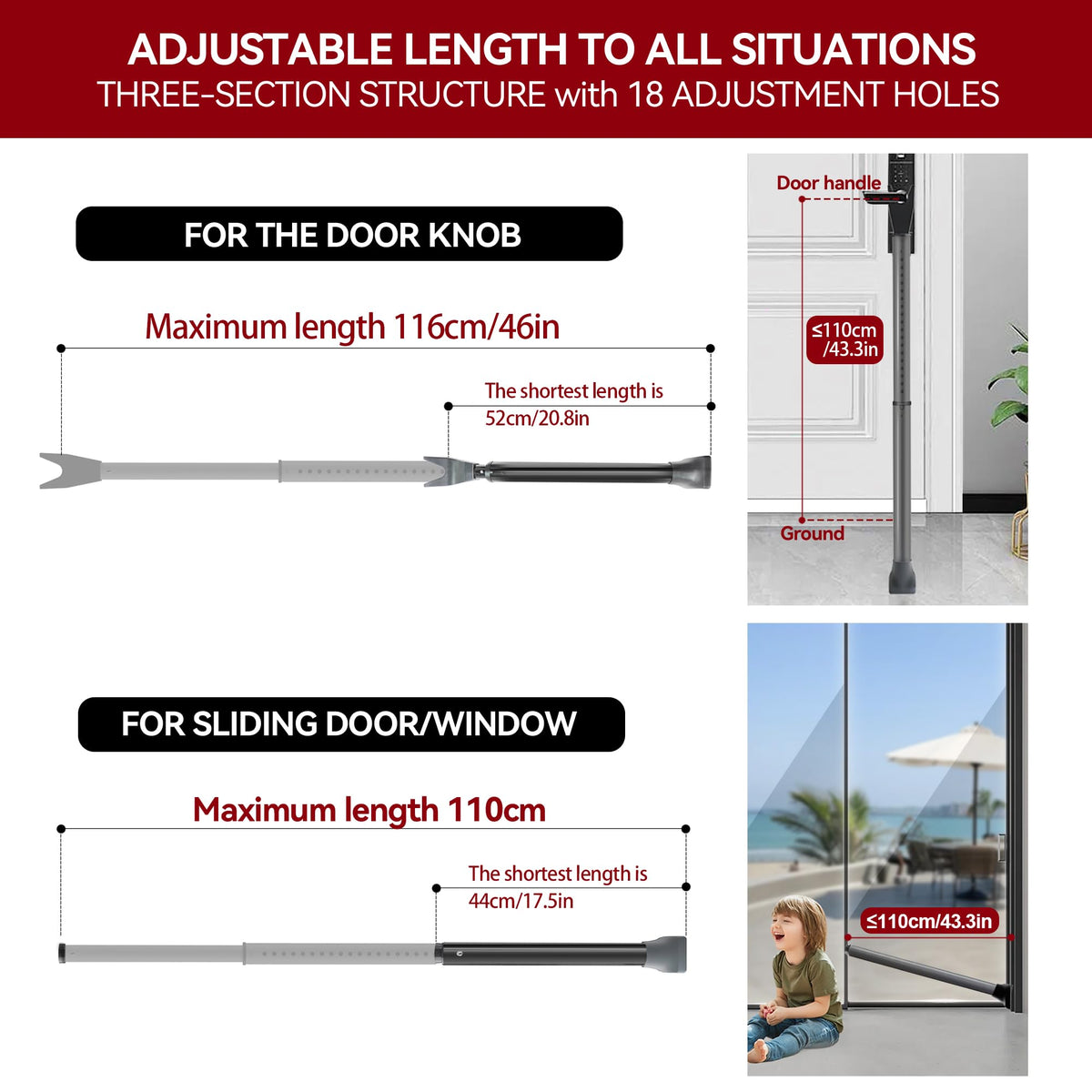 AceMining Door Security Bar, Patio Door Lock, 20-50 in
