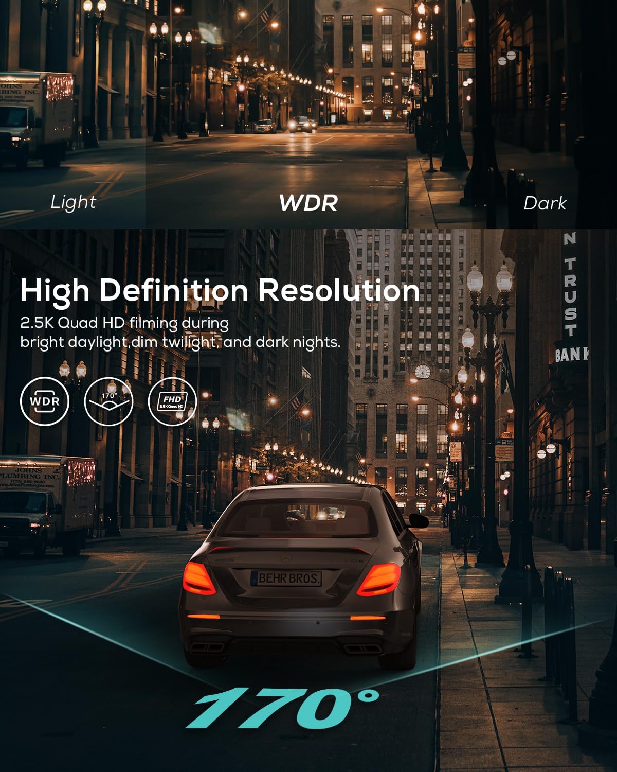 iZEEKER GD100 2.5K Dash Cam Front, 32GB Card, 3-Inch IPS, WDR Night Vision