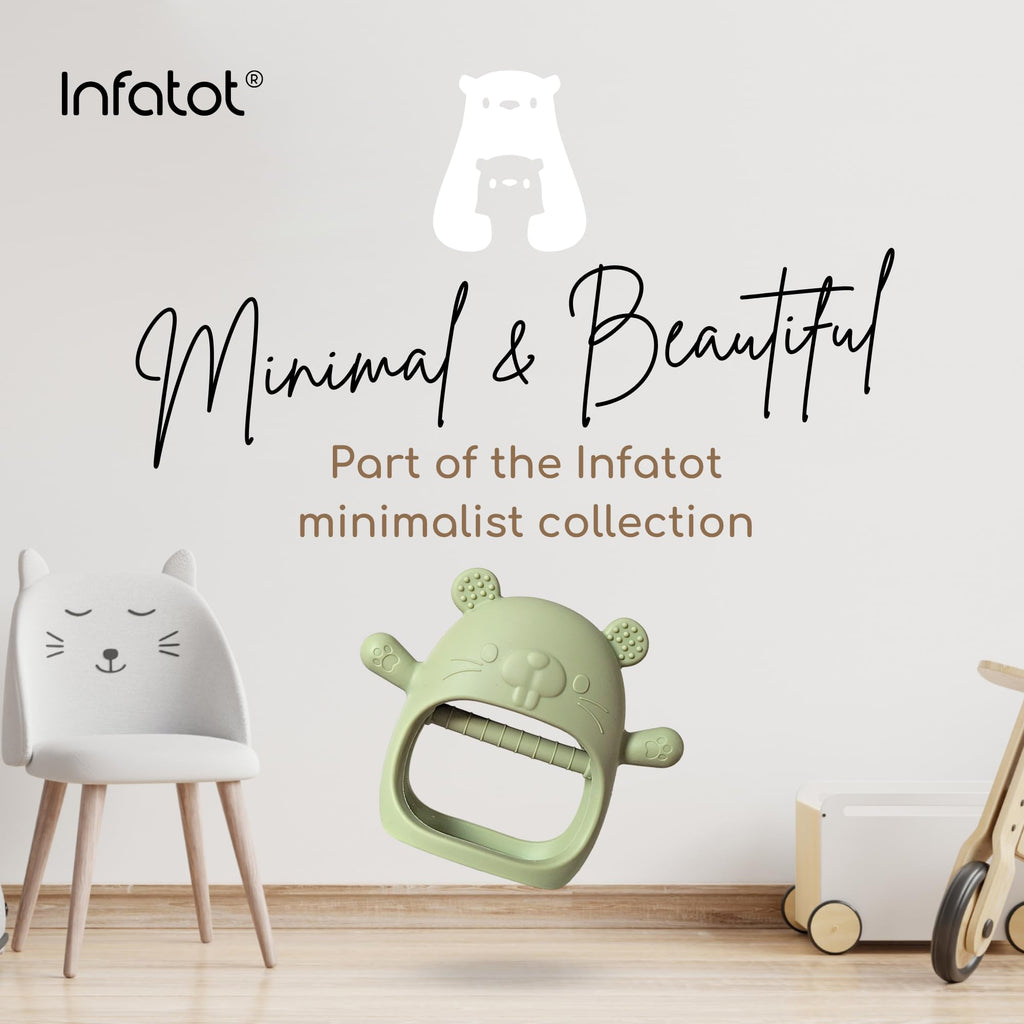 Infatot® Teething Toys for Baby Gifts – Chipmunk Silicone Mitten Teether, Soothing Glove for Infants, Baby Toys 0-6 Months, Soft Chewable Teether Toy to Prevent Finger Sucking, CM Blue.