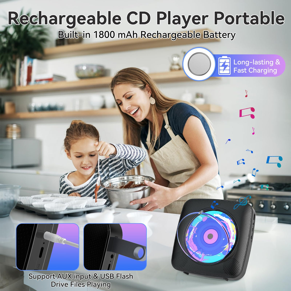 CD Player Portable: Kegaudio CD Players for Home with Speakers Bluetooth