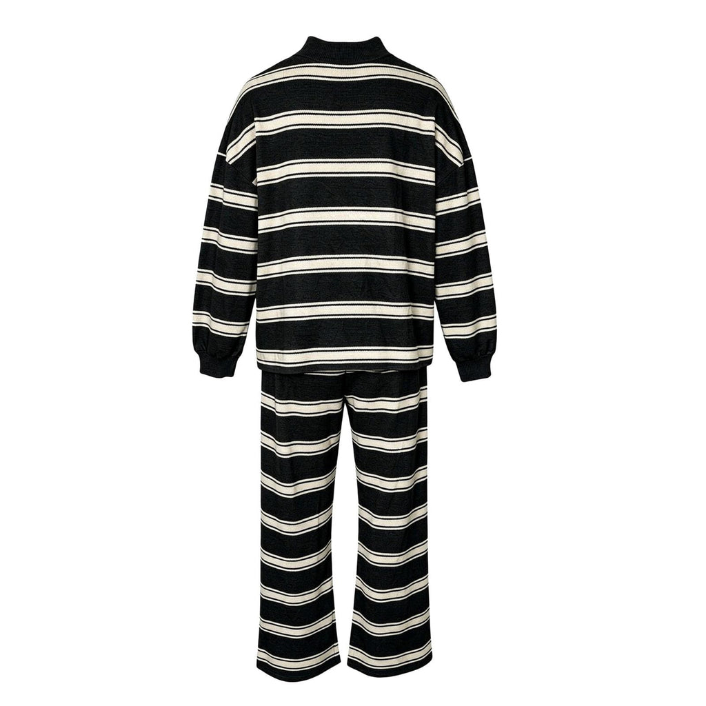 Striped Lounge Wear Sets for Women UK 2 Piece Outfits Loungewear Travel Matching Pyjamas Sets Mock Neck Oversized Knitted Jumper Long Sleeve Top and Wide Leg Pants Fall Winter