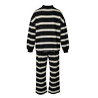 Striped Lounge Wear Sets for Women UK 2 Piece Outfits Loungewear Travel Matching Pyjamas Sets Mock Neck Oversized Knitted Jumper Long Sleeve Top and Wide Leg Pants Fall Winter